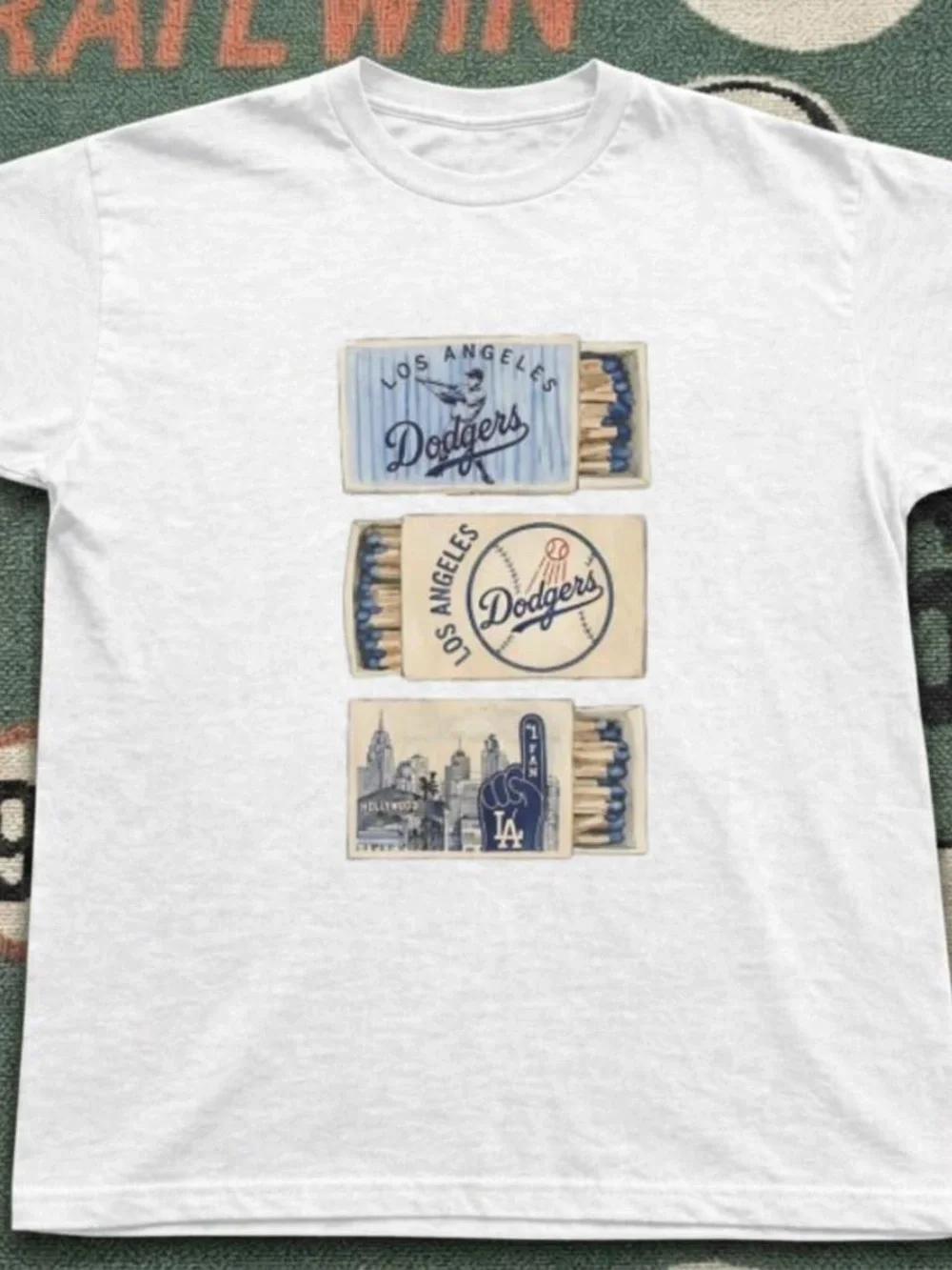 Los Angeles Dodgers Vintage Matchbox Graphic T-Shirt, Baseball Match Boxes Tee
